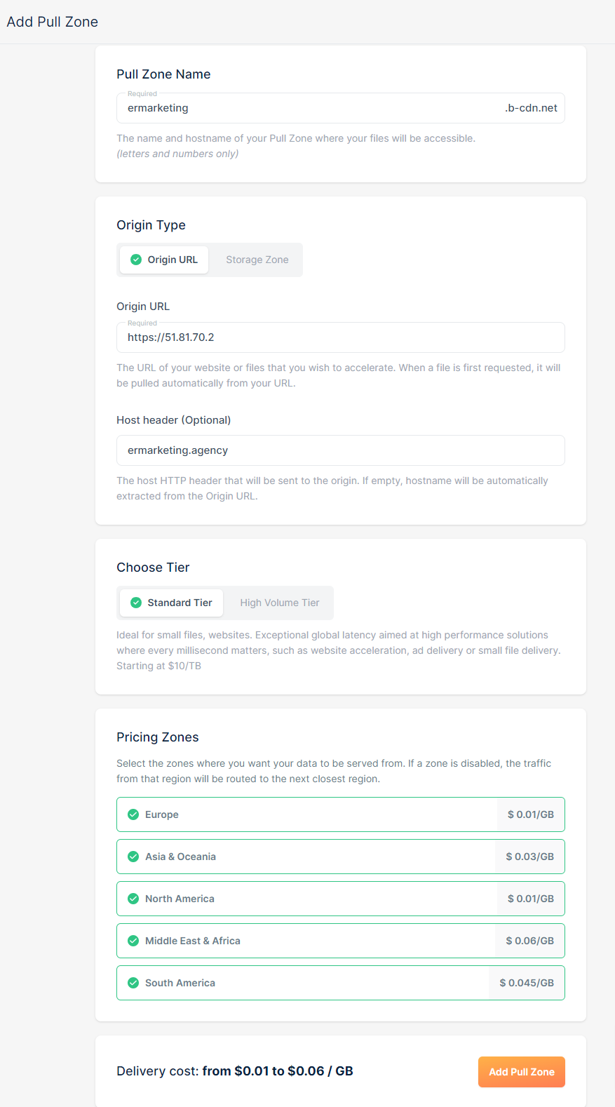 Adding a pull zone in BunnyCDN
