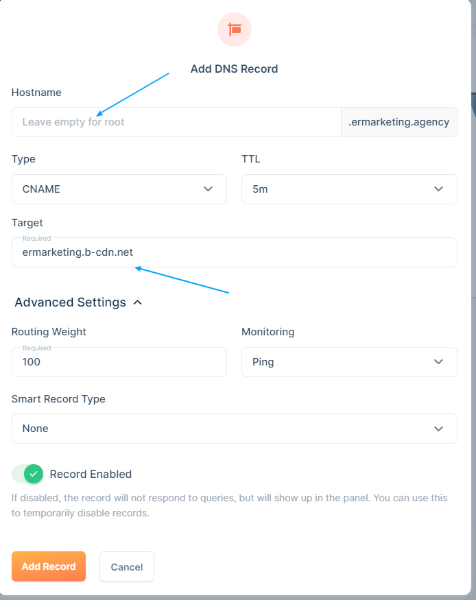Managing DNS records in BunnyCDN
